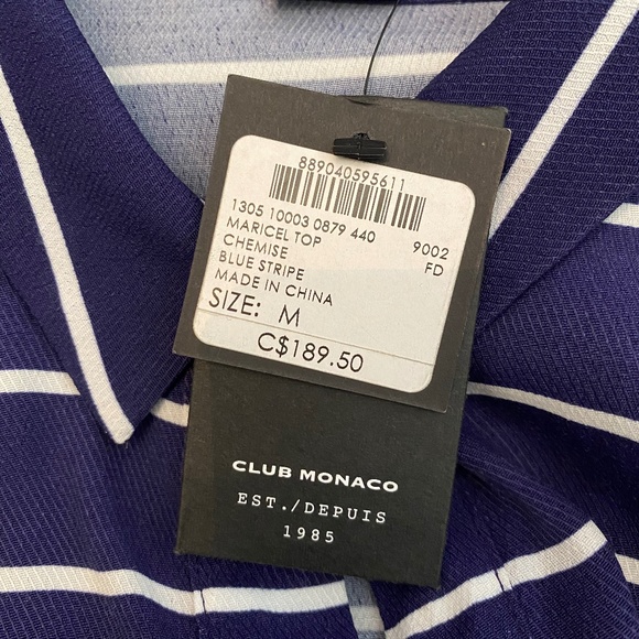 CLUB MONACO NAUTICAL BLUE STRIPE BLOUSE WITH TIE WAIST - Picture 6 of 7